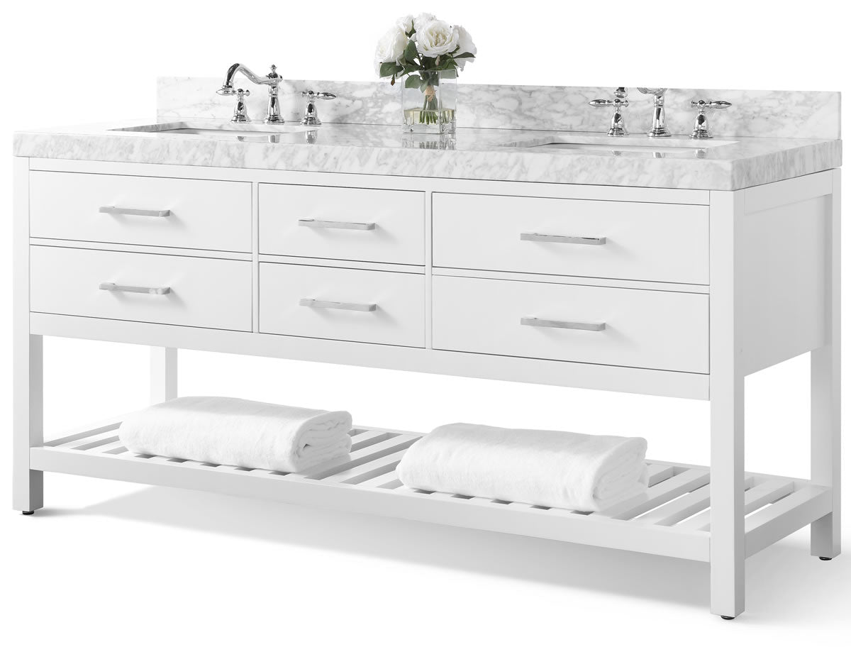 Elizabeth 72" Dual Sink His & Hers Vanity with Italian Carrara Marble Top - by Ancerre Design