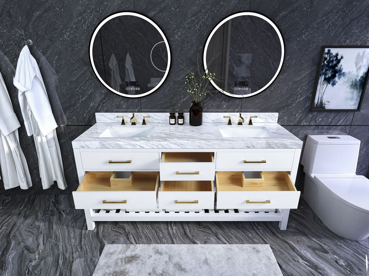 Elizabeth 72" Dual Sink His & Hers Vanity with Italian Carrara Marble Top - by Ancerre Design