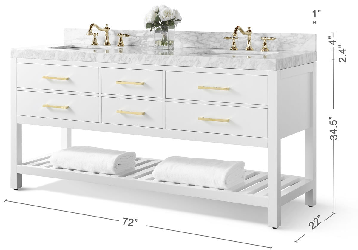 Elizabeth 72" Dual Sink His & Hers Vanity with Italian Carrara Marble Top - by Ancerre Design