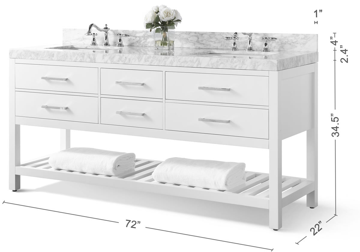 Elizabeth 72" Dual Sink His & Hers Vanity with Italian Carrara Marble Top - by Ancerre Design