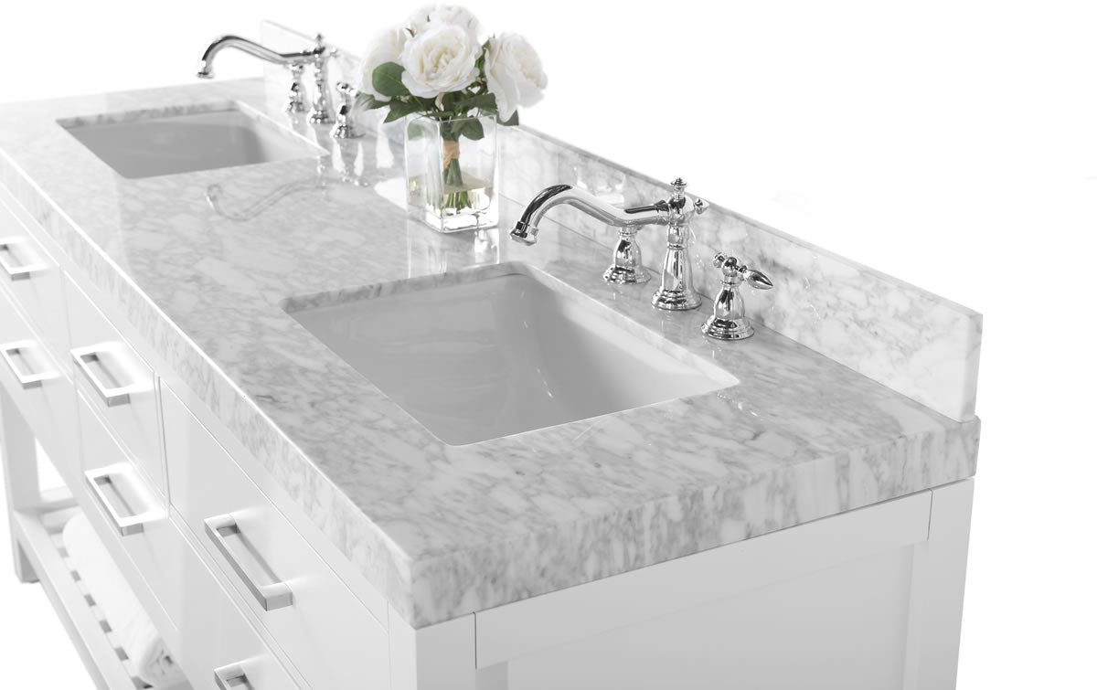 Elizabeth 72" Dual Sink His & Hers Vanity with Italian Carrara Marble Top - by Ancerre Design