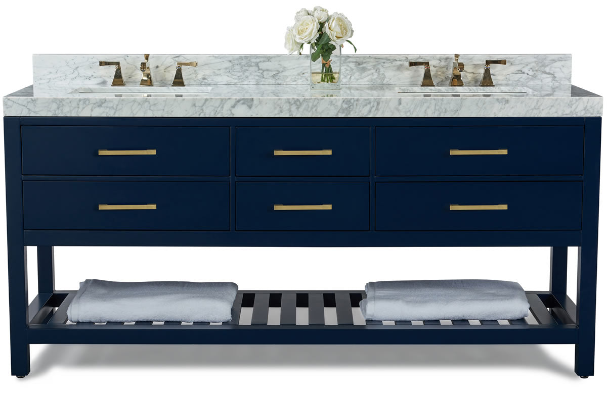 Elizabeth 72" Dual Sink His & Hers Vanity with Italian Carrara Marble Top - by Ancerre Design