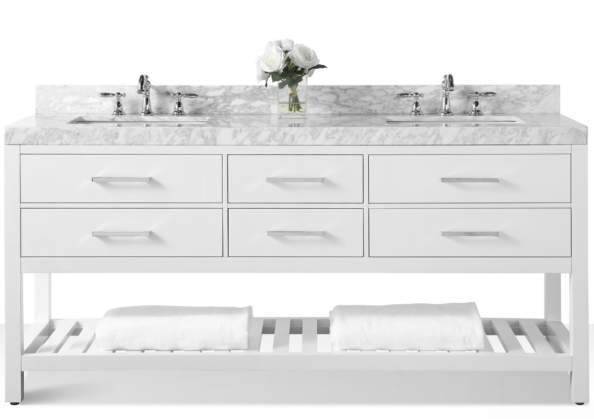 Elizabeth 72" Dual Sink His & Hers Vanity with Italian Carrara Marble Top - by Ancerre Design