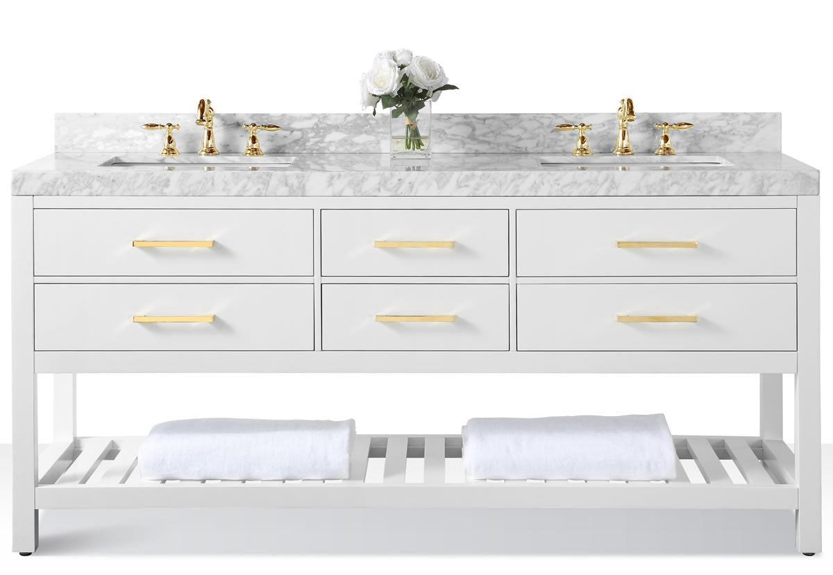 Elizabeth 72" Dual Sink His & Hers Vanity with Italian Carrara Marble Top - by Ancerre Design