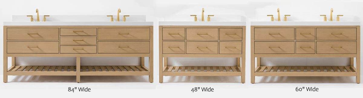 Elizabeth Solid Wood Vanity in 48", 60" or 84" Wide, with Quartz Top - by Ancerre Designs
