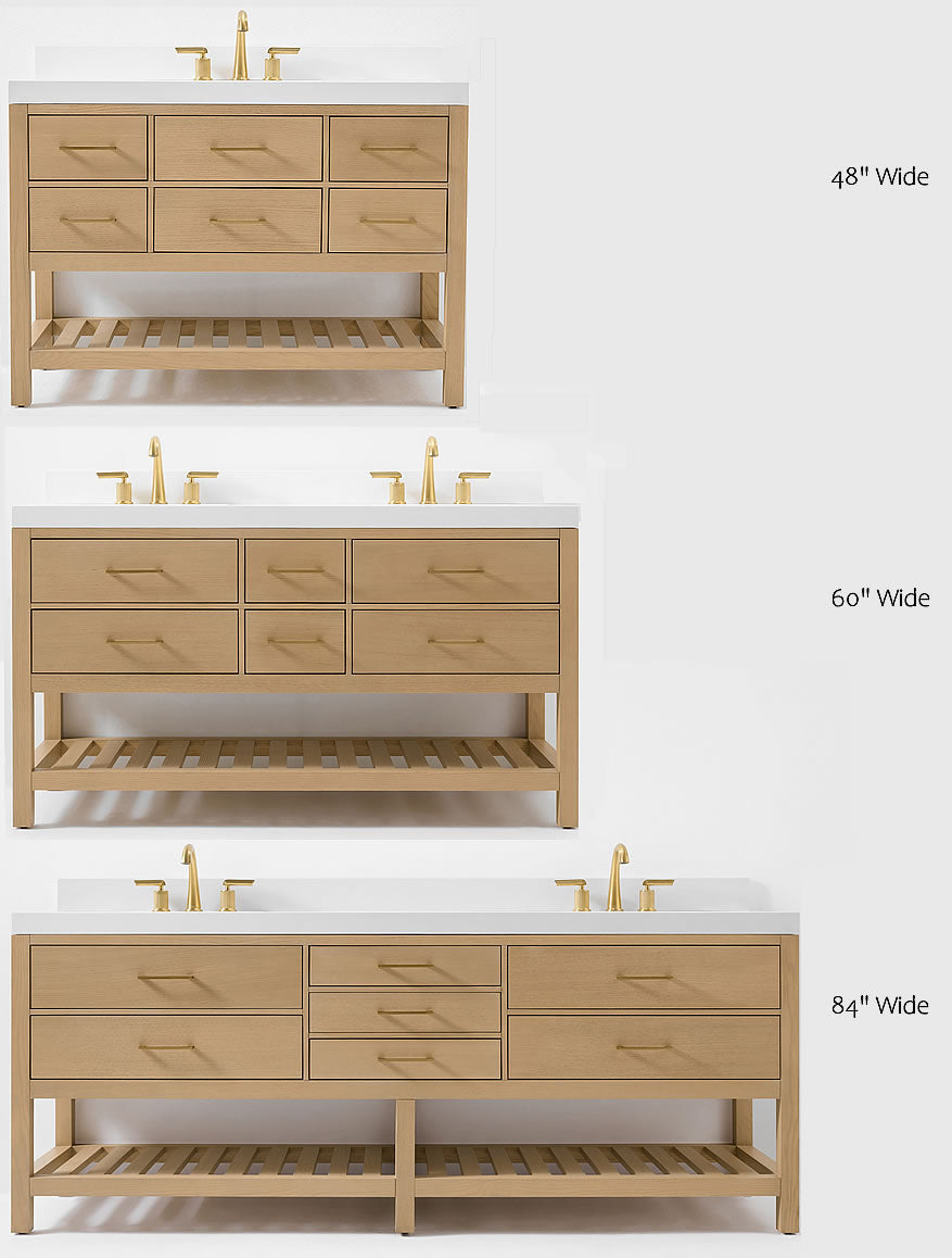 Elizabeth Solid Wood Vanity in 48", 60" or 84" Wide, with Quartz Top - by Ancerre Designs