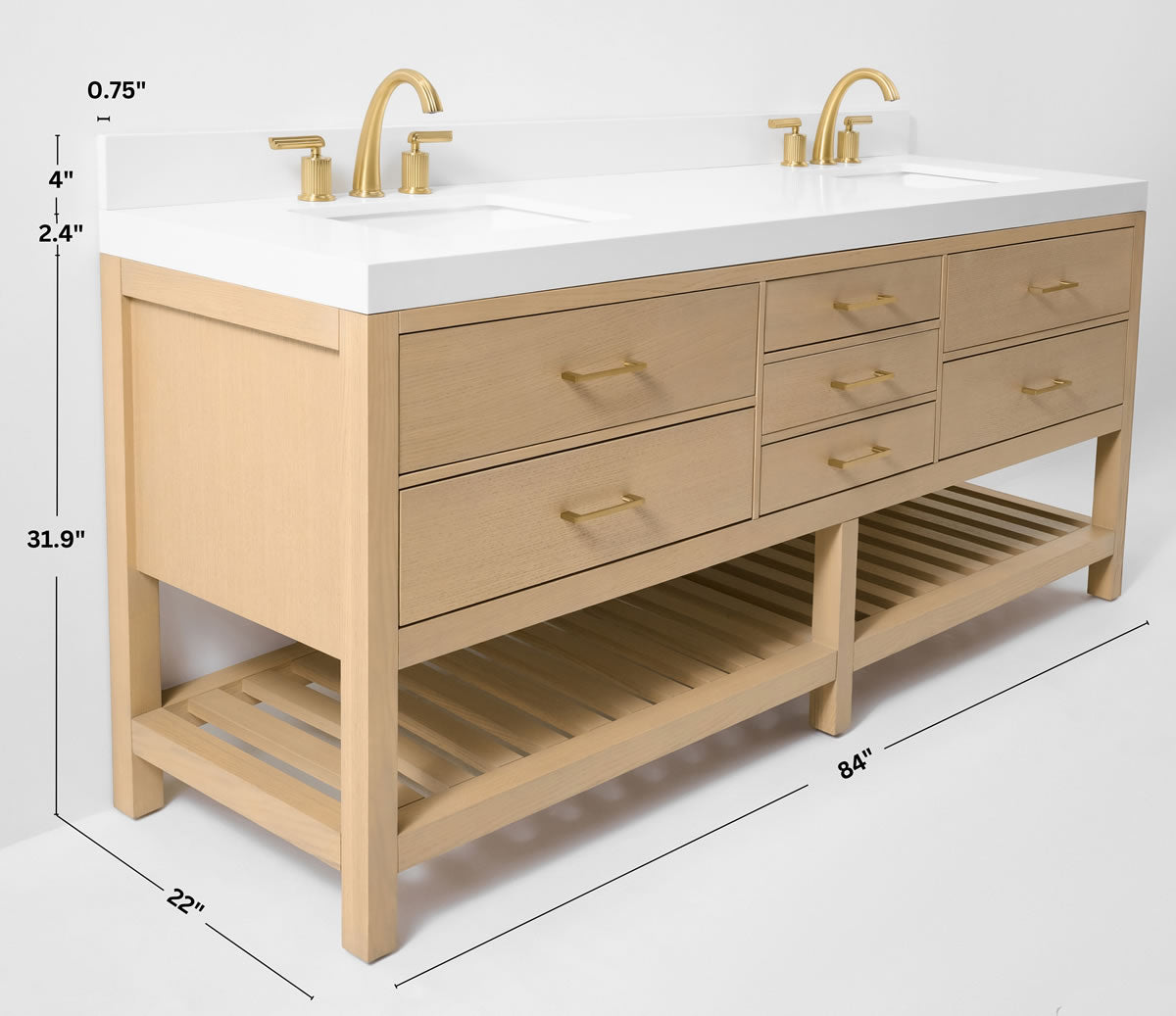 Elizabeth Solid Wood Vanity in 48", 60" or 84" Wide, with Quartz Top - by Ancerre Designs