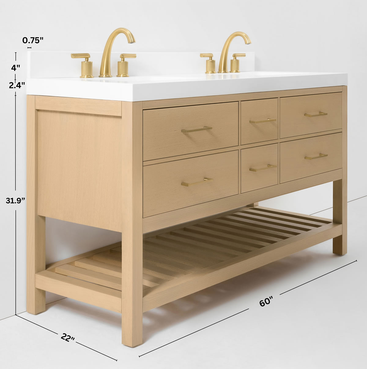 Elizabeth Solid Wood Vanity in 48", 60" or 84" Wide, with Quartz Top - by Ancerre Designs