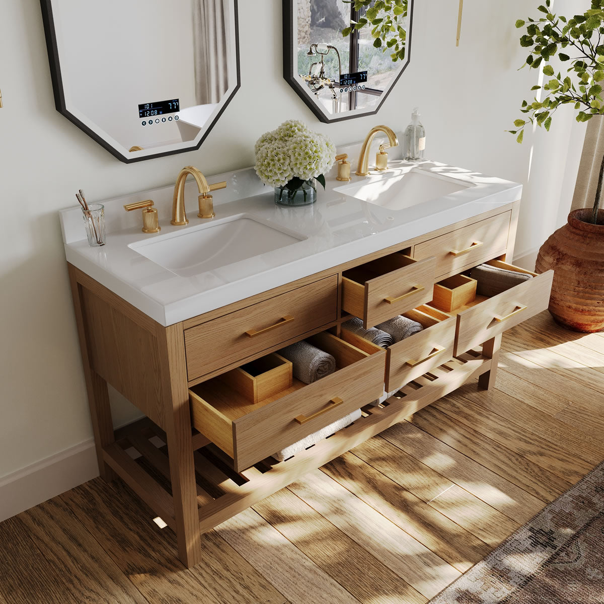 Elizabeth Solid Wood Vanity in 48", 60" or 84" Wide, with Quartz Top - by Ancerre Designs