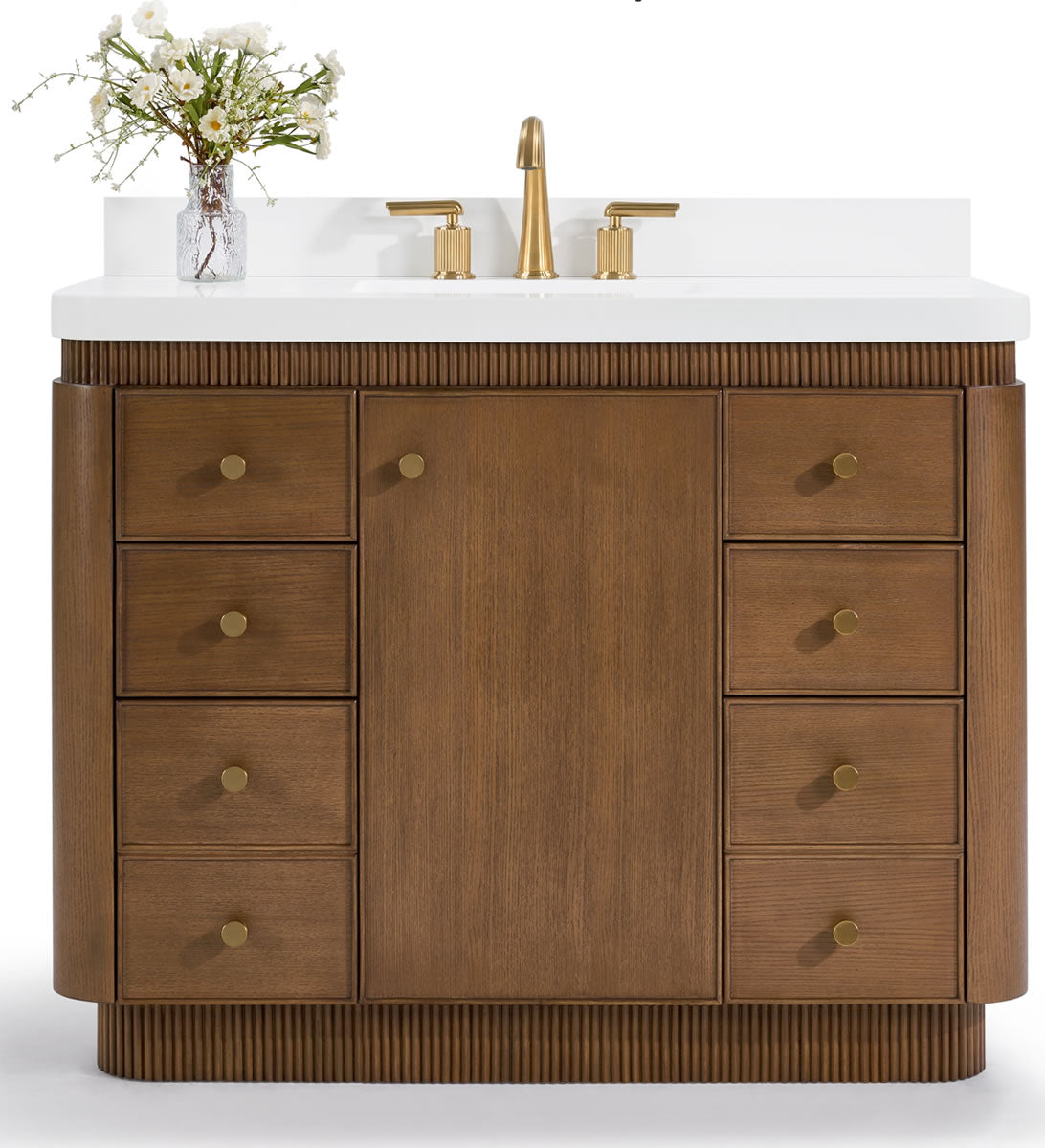 Aston 36" and 42" American or Chestnut Oak Solid Wood Vanity - White Quartz Top - by Ancerre Designs