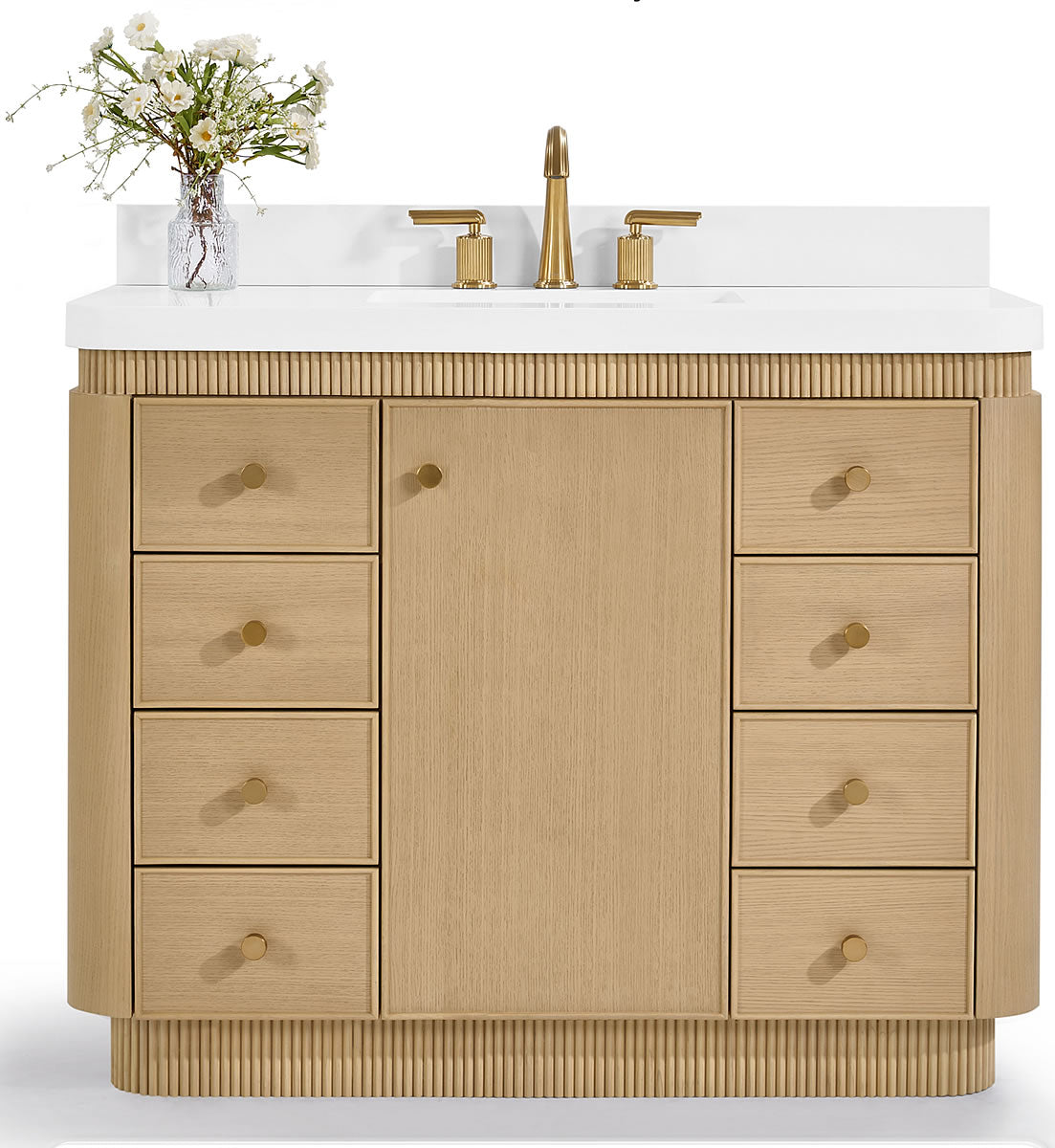 Aston 36" and 42" American or Chestnut Oak Solid Wood Vanity - White Quartz Top - by Ancerre Designs