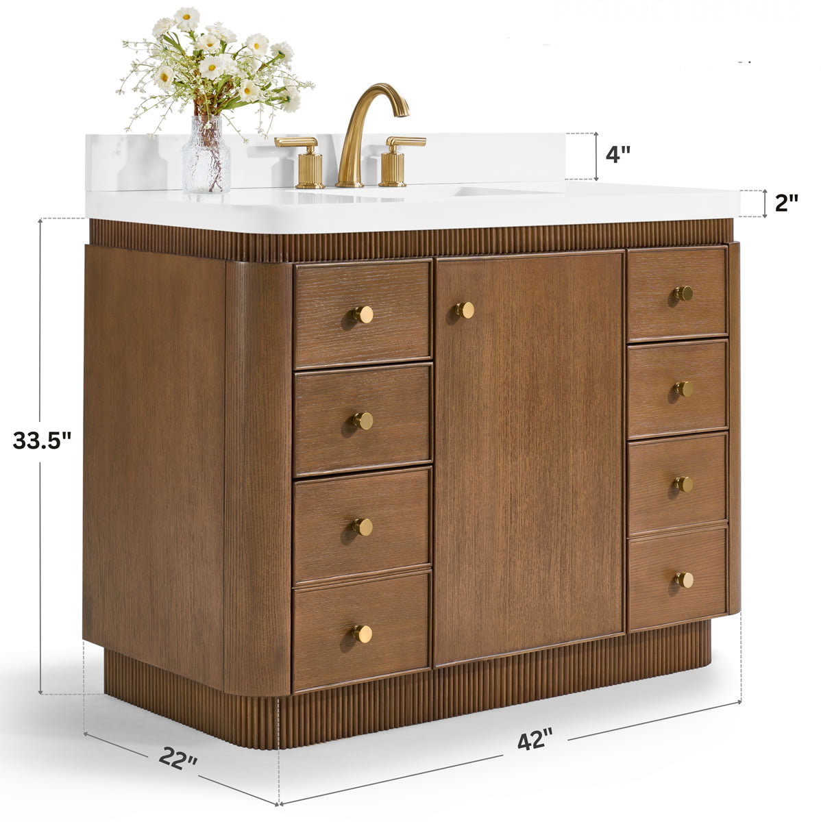 Aston 36" and 42" American or Chestnut Oak Solid Wood Vanity - White Quartz Top - by Ancerre Designs