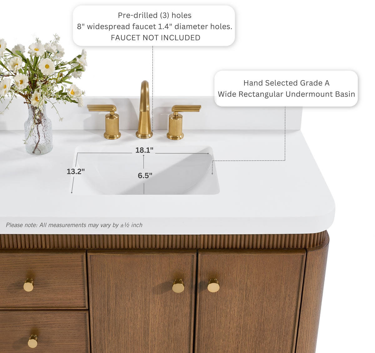 Aston 36" and 42" American or Chestnut Oak Solid Wood Vanity - White Quartz Top - by Ancerre Designs