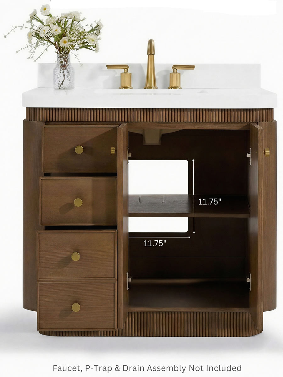 Aston 36" and 42" American or Chestnut Oak Solid Wood Vanity - White Quartz Top - by Ancerre Designs