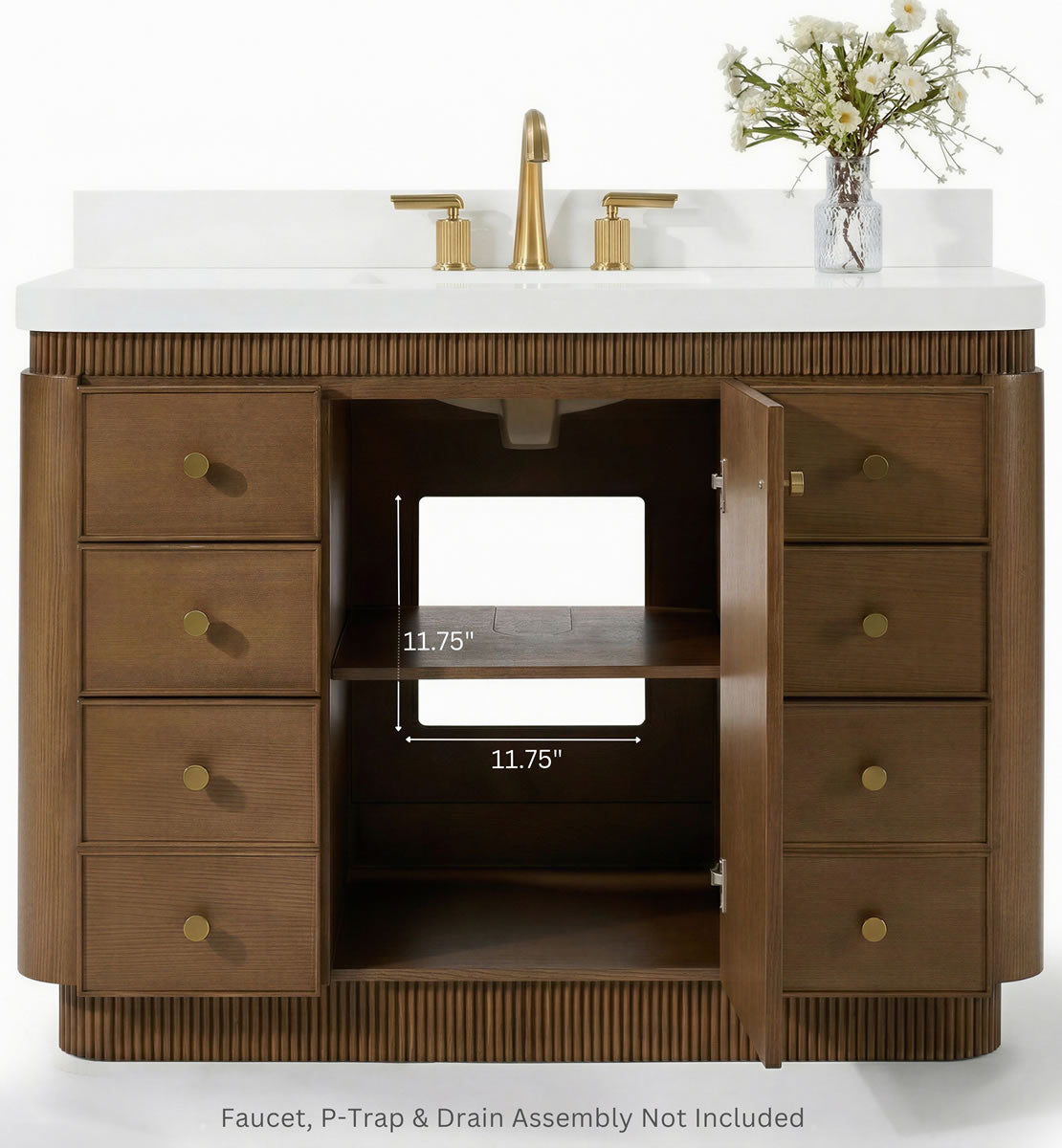 Aston 36" and 42" American or Chestnut Oak Solid Wood Vanity - White Quartz Top - by Ancerre Designs