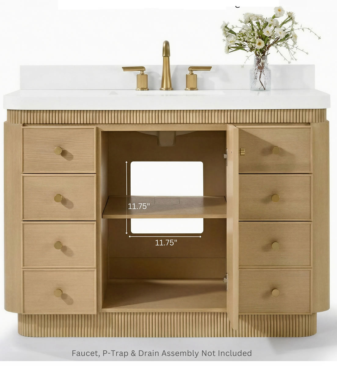 Aston 36" and 42" American or Chestnut Oak Solid Wood Vanity - White Quartz Top - by Ancerre Designs