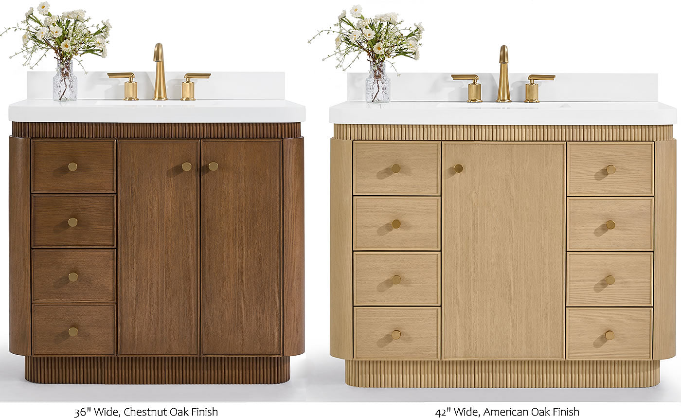 Aston 36" and 42" American or Chestnut Oak Solid Wood Vanity - White Quartz Top - by Ancerre Designs
