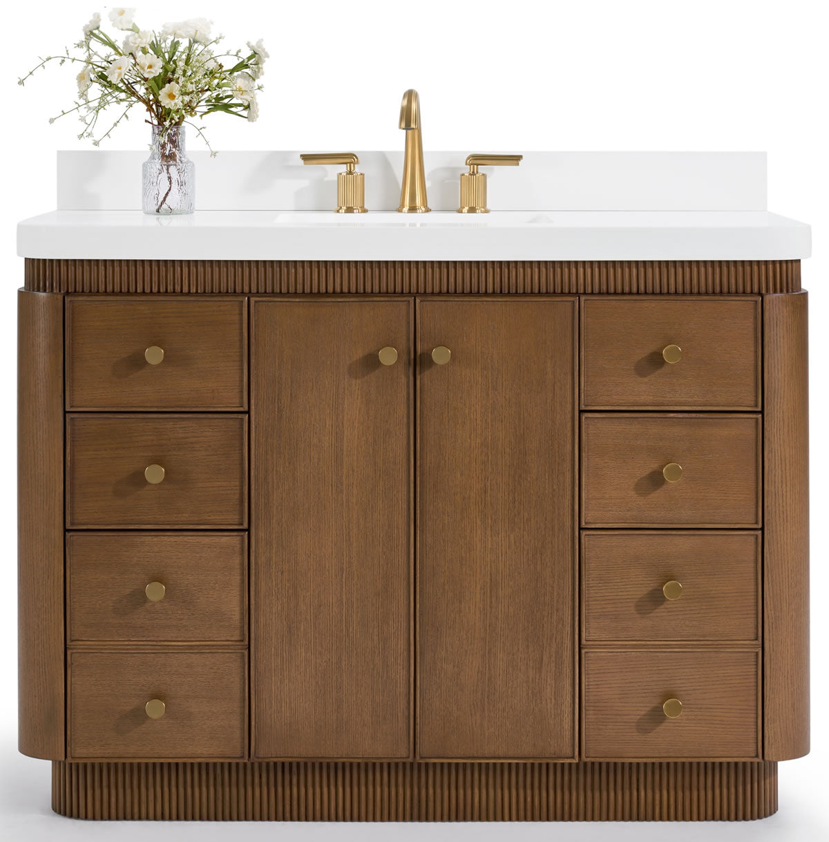 Aston 48" American or Chestnut Oak Solid Wood Vanity - White Quartz Top - by Ancerre Designs