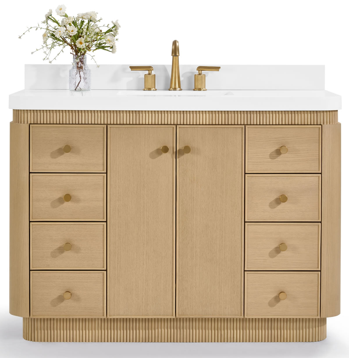 Aston 48" American or Chestnut Oak Solid Wood Vanity - White Quartz Top - by Ancerre Designs