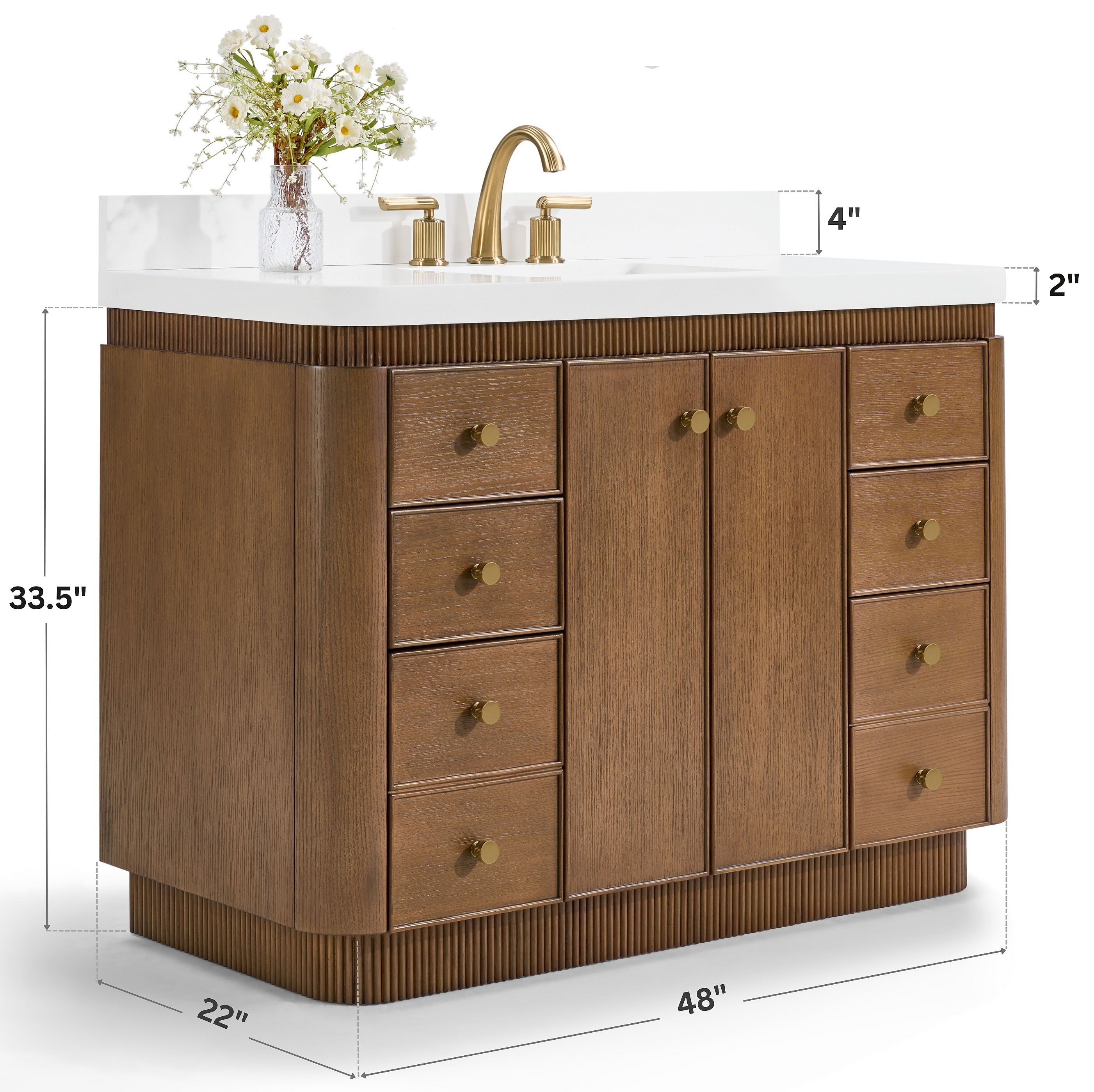Aston 48" American or Chestnut Oak Solid Wood Vanity - White Quartz Top - by Ancerre Designs