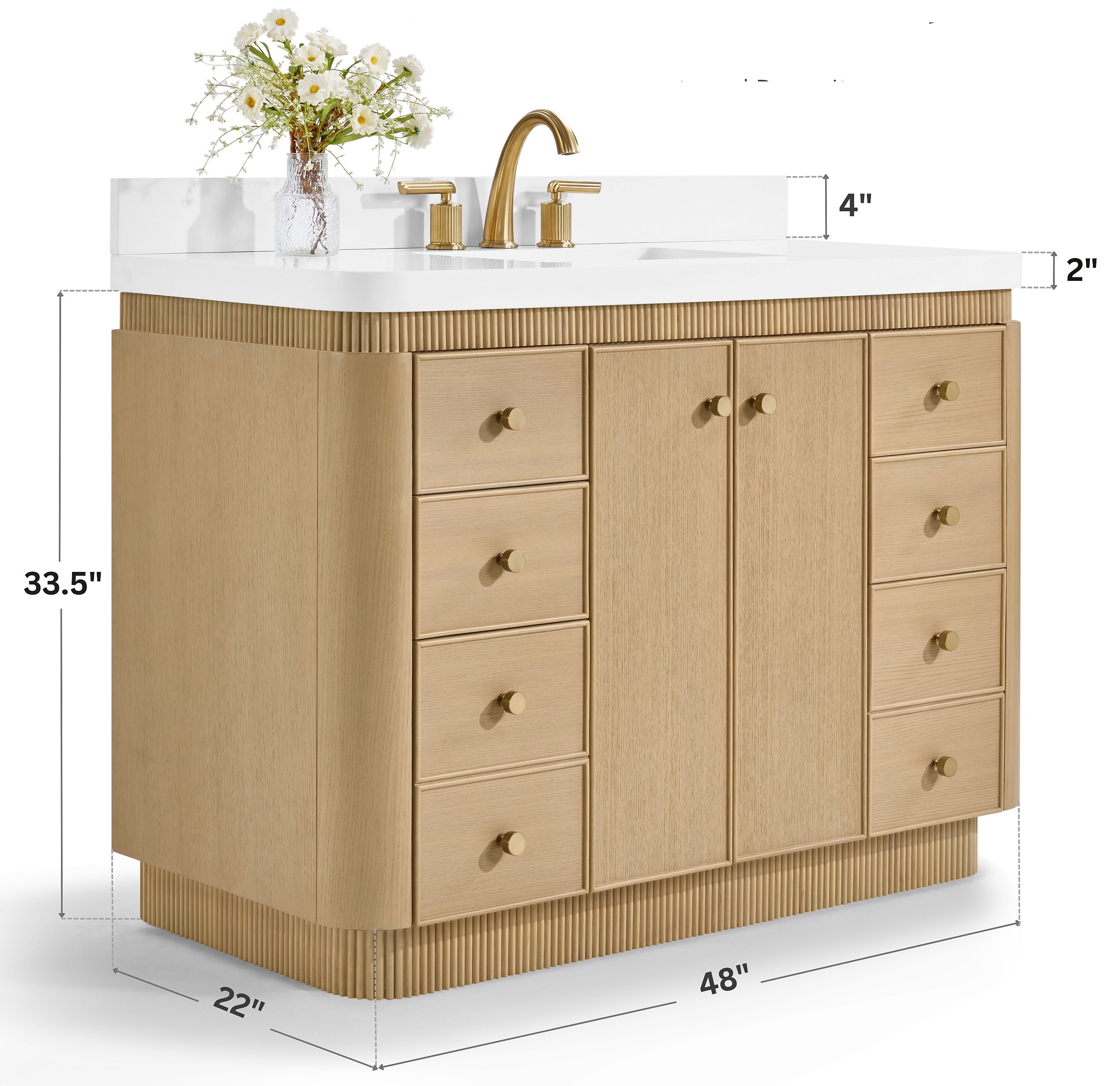 Aston 48" American or Chestnut Oak Solid Wood Vanity - White Quartz Top - by Ancerre Designs