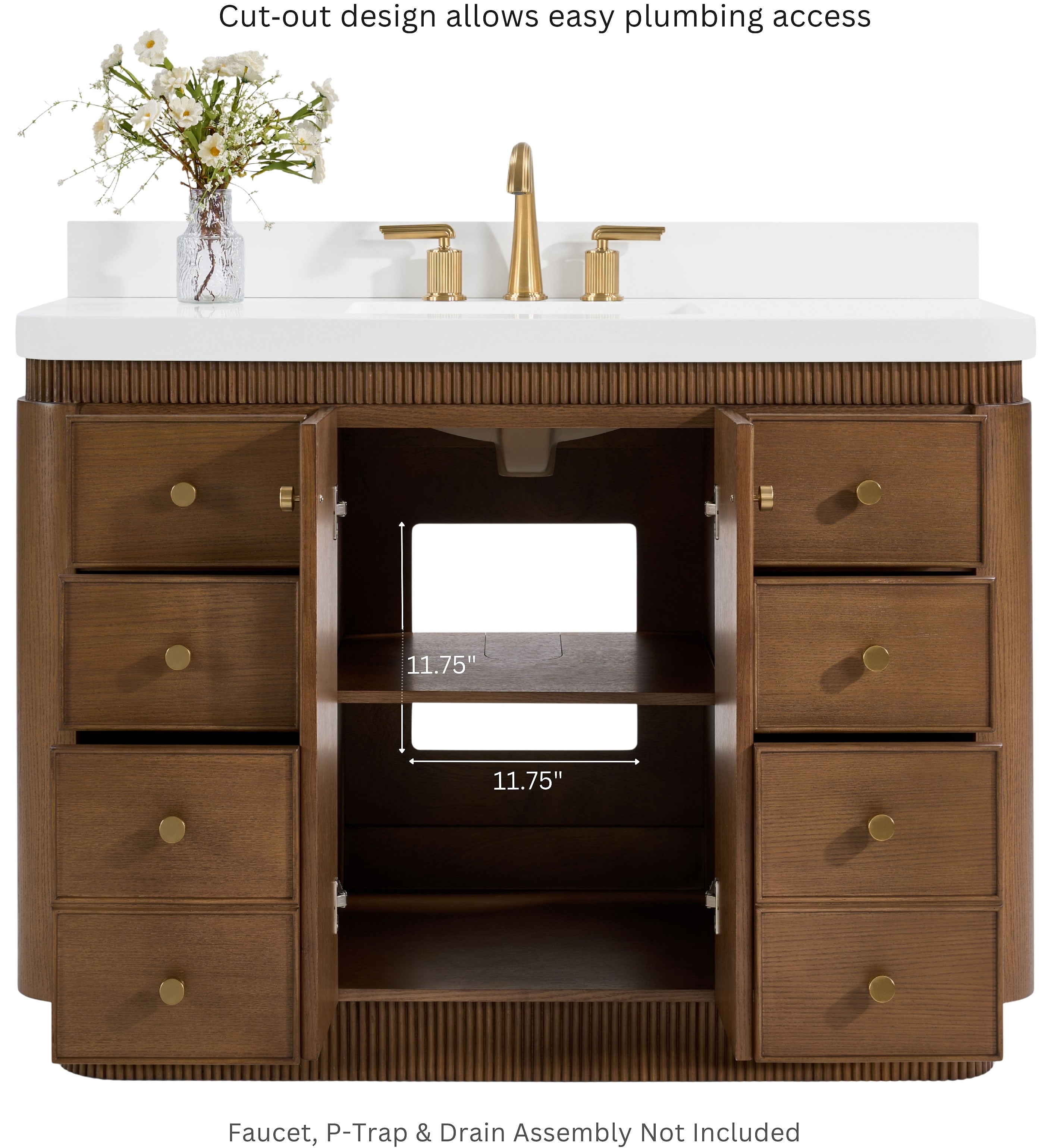 Aston 48" American or Chestnut Oak Solid Wood Vanity - White Quartz Top - by Ancerre Designs