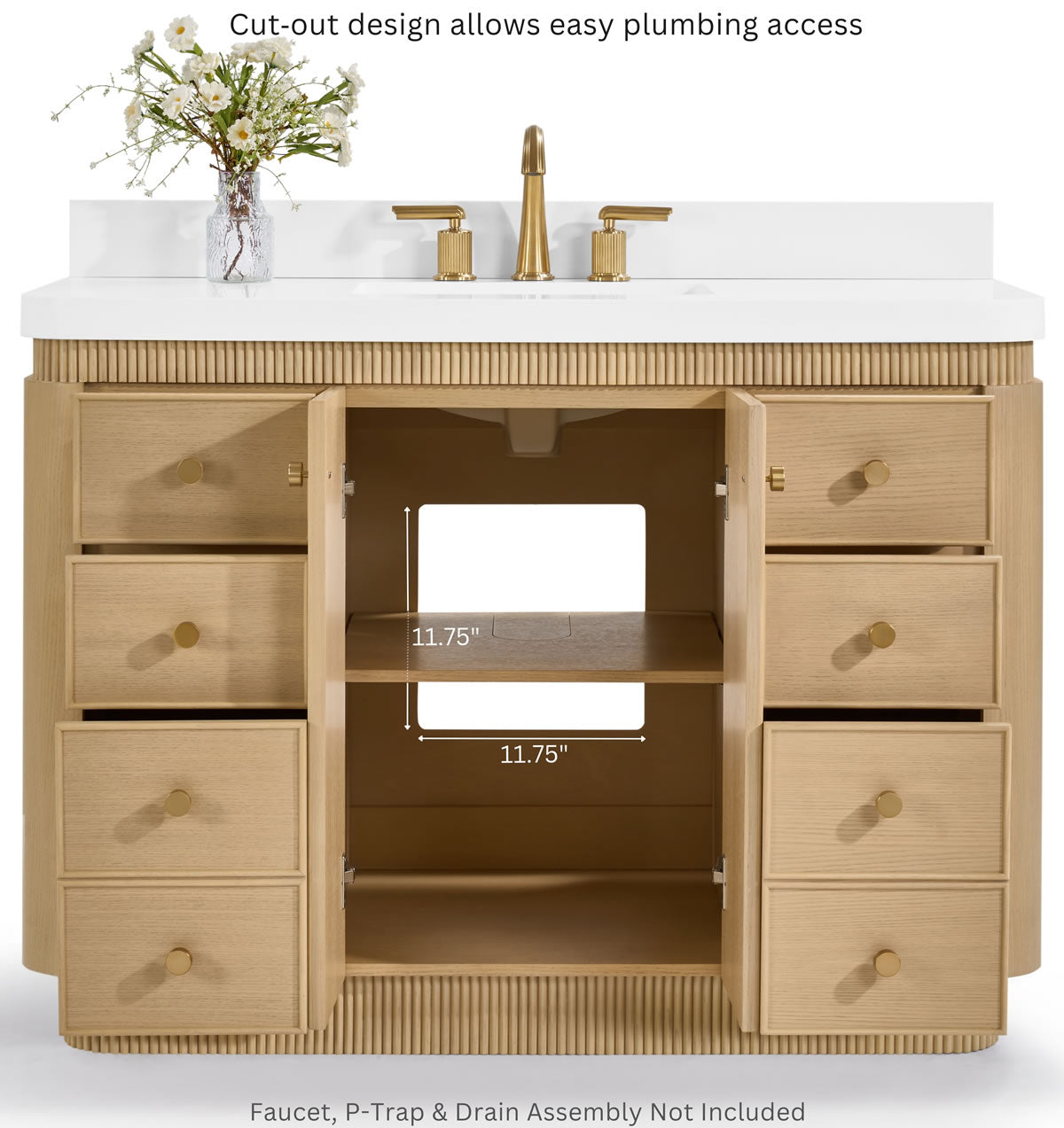 Aston 48" American or Chestnut Oak Solid Wood Vanity - White Quartz Top - by Ancerre Designs