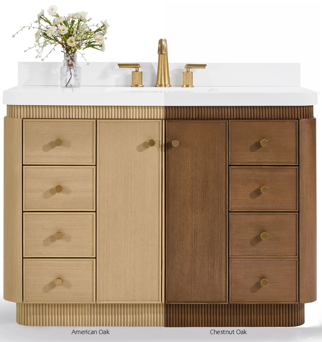 Aston 48" American or Chestnut Oak Solid Wood Vanity - White Quartz Top - by Ancerre Designs