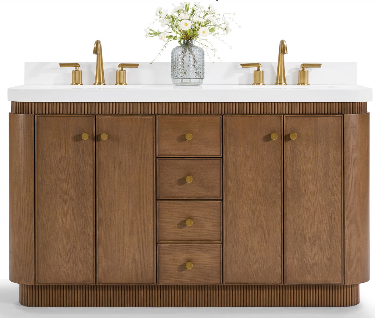 Aston 60" and 72" American or Chestnut Oak Solid Wood Vanity - White Quartz Top - by Ancerre Designs