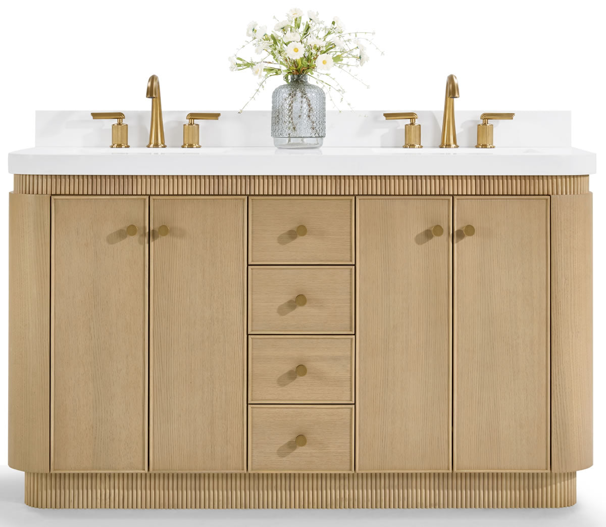 Aston 60" and 72" American or Chestnut Oak Solid Wood Vanity - White Quartz Top - by Ancerre Designs