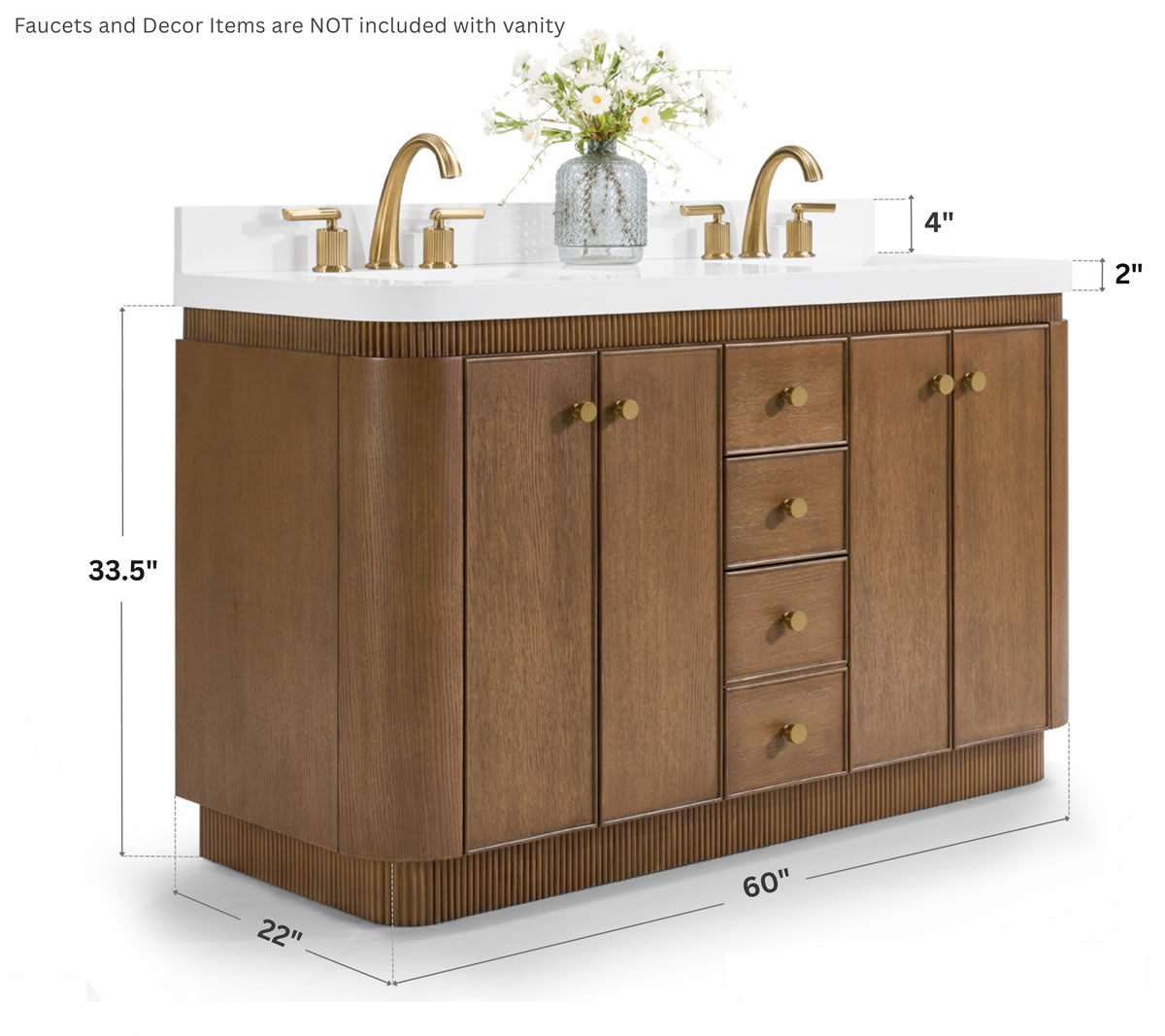 Aston 60" and 72" American or Chestnut Oak Solid Wood Vanity - White Quartz Top - by Ancerre Designs