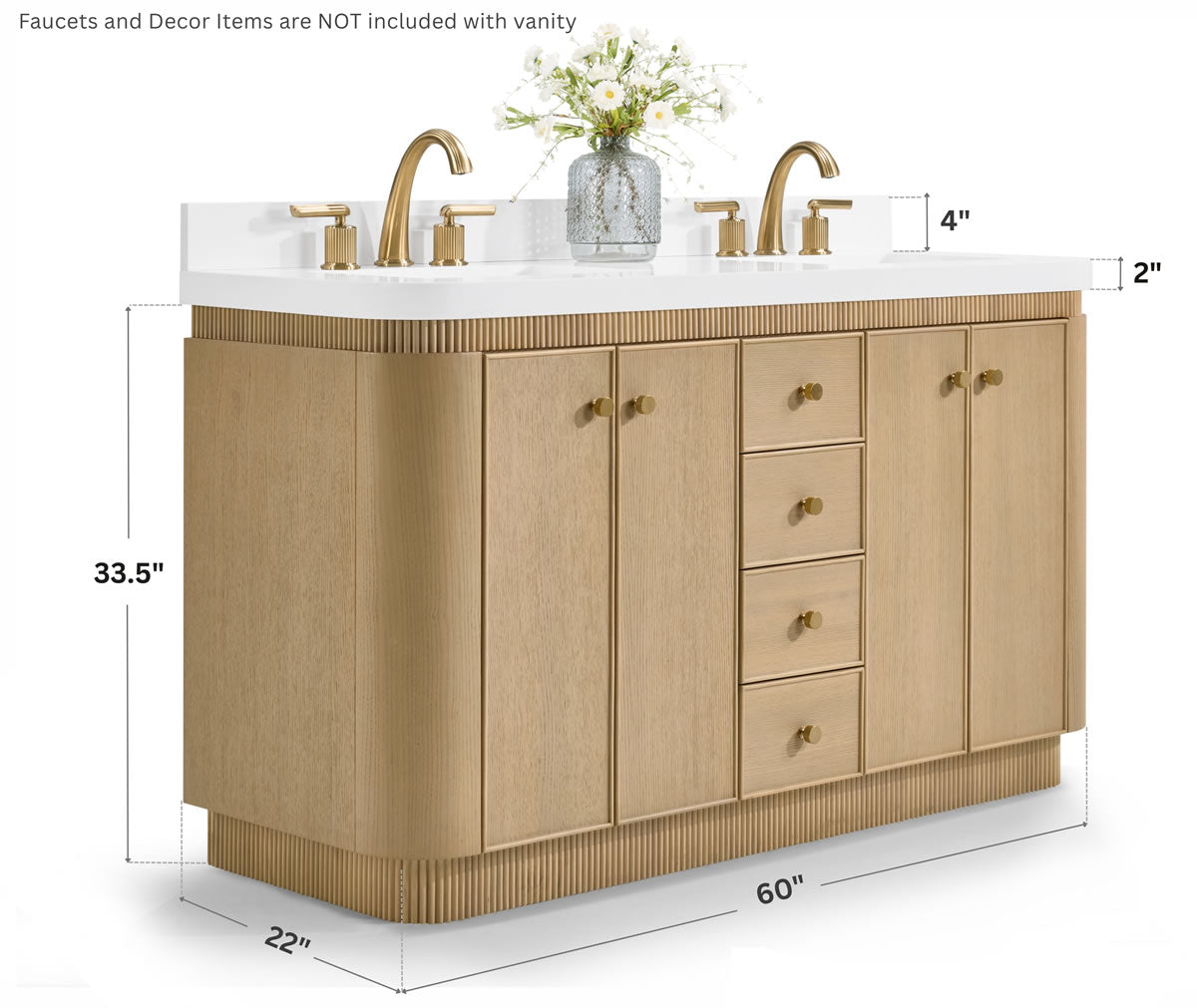 Aston 60" and 72" American or Chestnut Oak Solid Wood Vanity - White Quartz Top - by Ancerre Designs