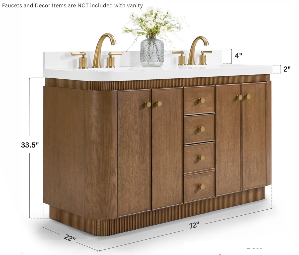 Aston 60" and 72" American or Chestnut Oak Solid Wood Vanity - White Quartz Top - by Ancerre Designs