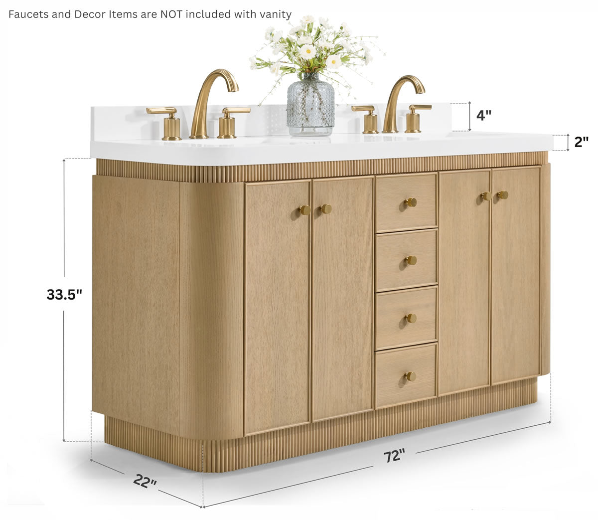 Aston 60" and 72" American or Chestnut Oak Solid Wood Vanity - White Quartz Top - by Ancerre Designs