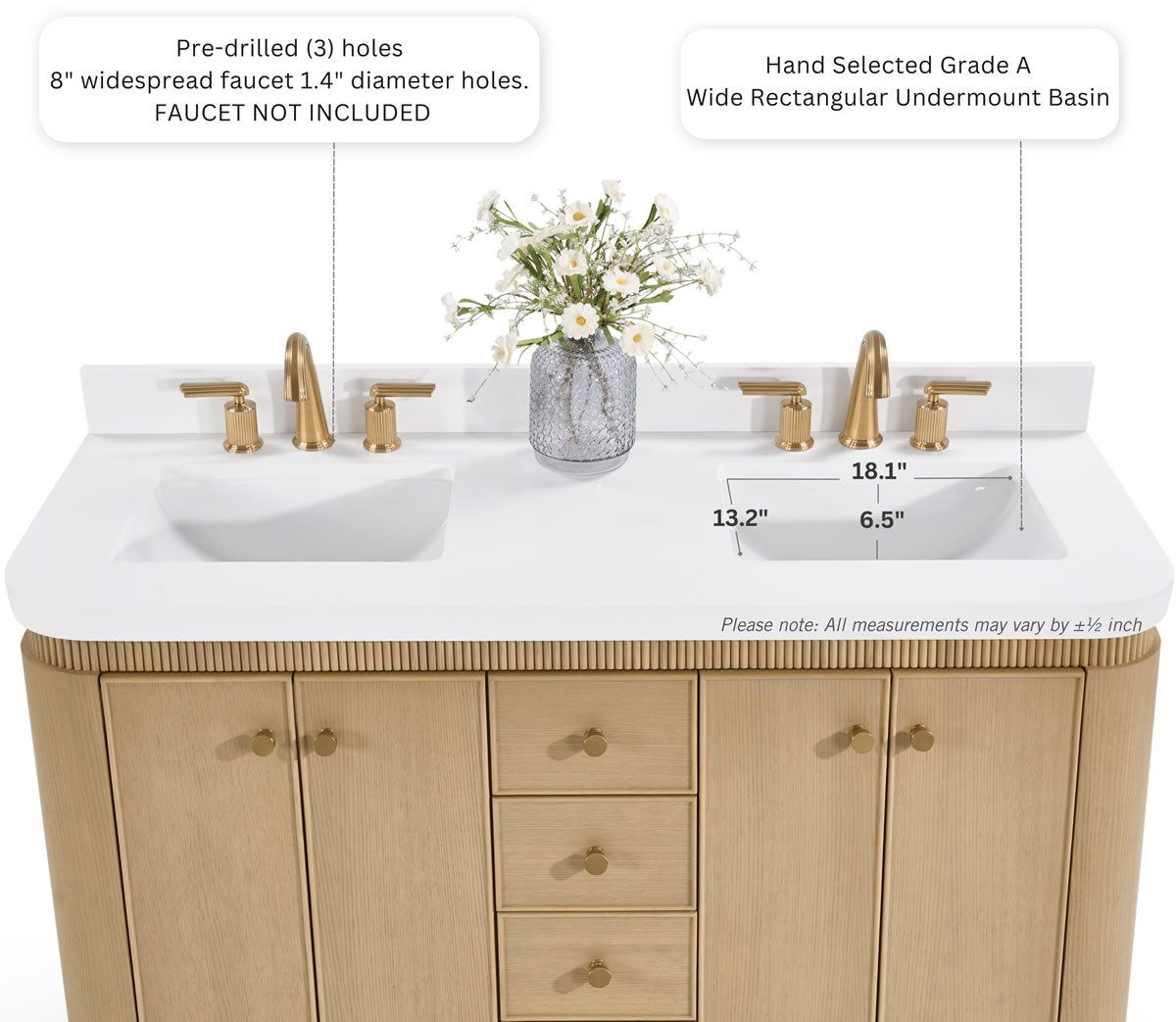 Aston 84" American or Chestnut Oak Solid Wood Vanity - White Quartz Top - by Ancerre Designs