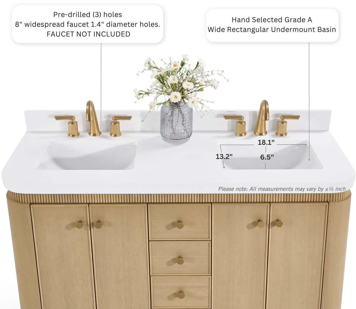 Aston 84" American or Chestnut Oak Solid Wood Vanity - White Quartz Top - by Ancerre Designs - Perfect Makeup Mirrors