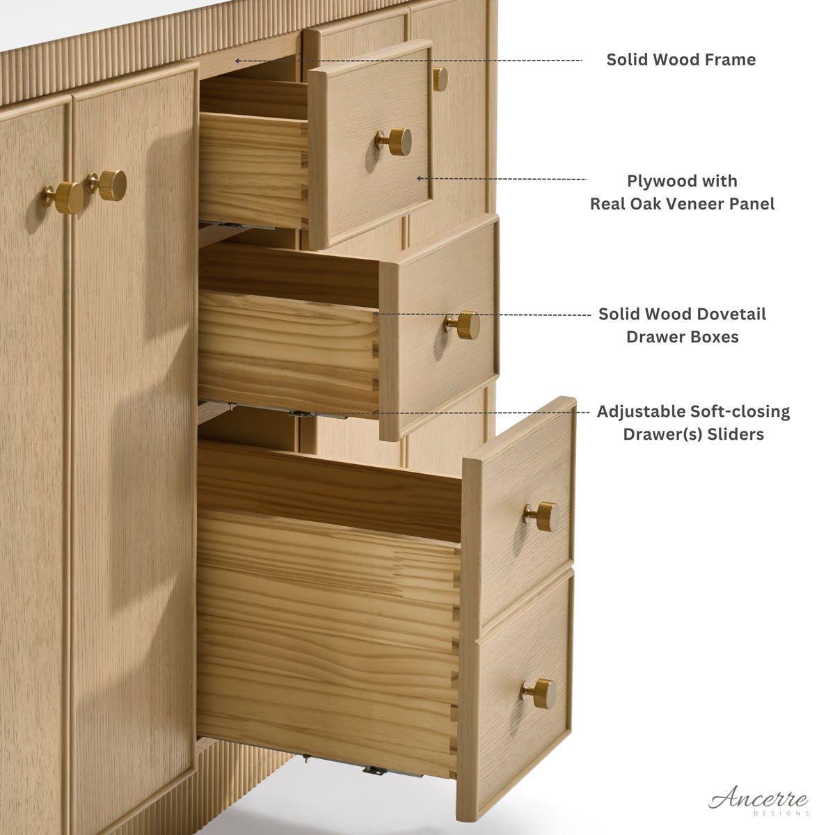 Aston 60" and 72" American or Chestnut Oak Solid Wood Vanity - White Quartz Top - by Ancerre Designs