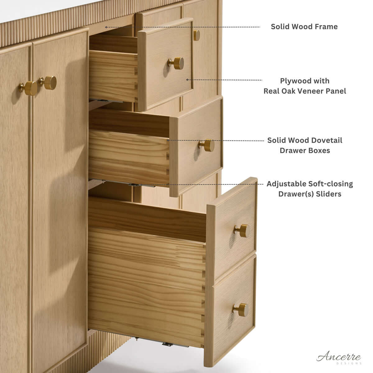 Aston 84" American or Chestnut Oak Solid Wood Vanity - White Quartz Top - by Ancerre Designs - Perfect Makeup Mirrors