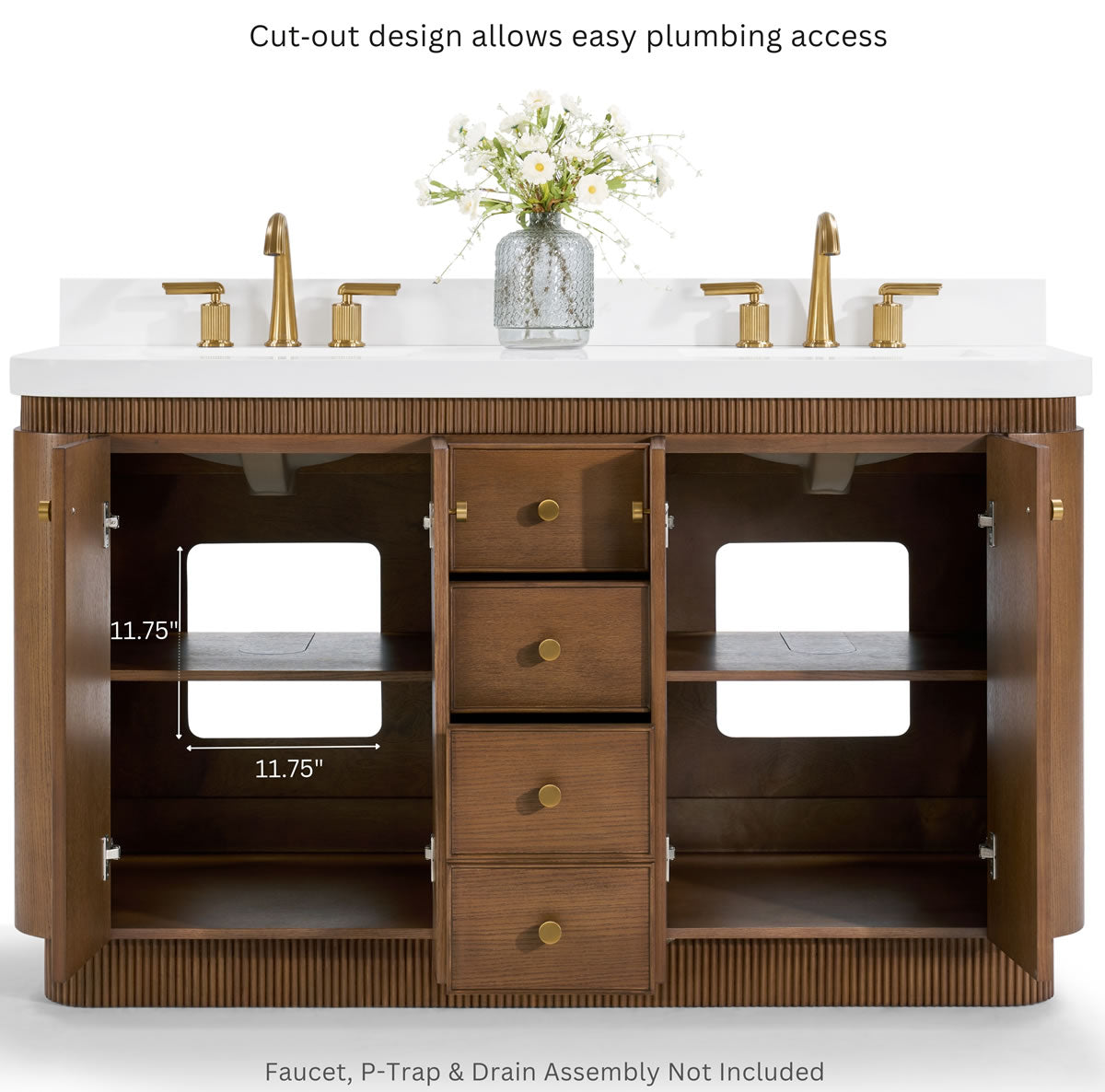 Aston 60" and 72" American or Chestnut Oak Solid Wood Vanity - White Quartz Top - by Ancerre Designs