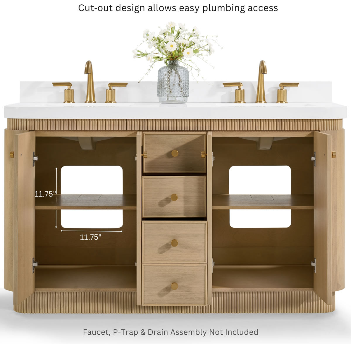 Aston 60" and 72" American or Chestnut Oak Solid Wood Vanity - White Quartz Top - by Ancerre Designs