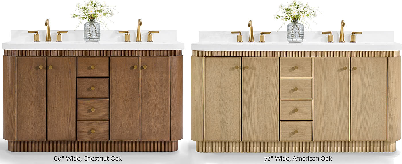 Aston 60" and 72" American or Chestnut Oak Solid Wood Vanity - White Quartz Top - by Ancerre Designs