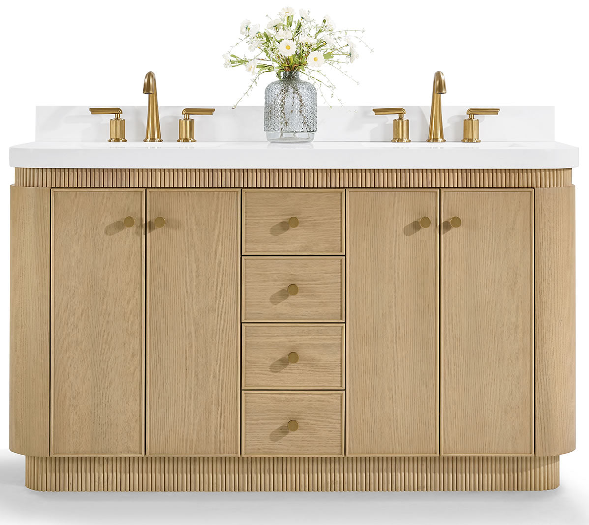Aston 60" and 72" American or Chestnut Oak Solid Wood Vanity - White Quartz Top - by Ancerre Designs