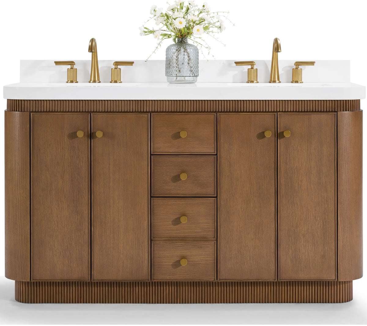 Aston 60" and 72" American or Chestnut Oak Solid Wood Vanity - White Quartz Top - by Ancerre Designs