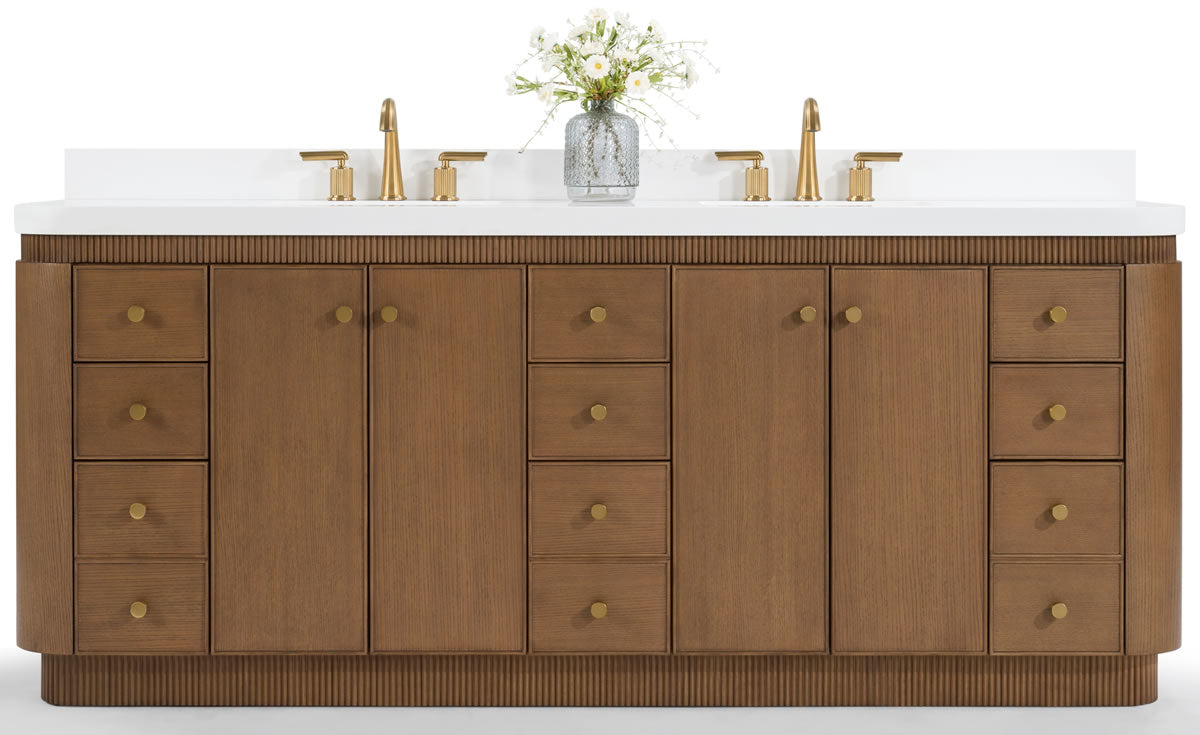 Aston 84" American or Chestnut Oak Solid Wood Vanity - White Quartz Top - by Ancerre Designs