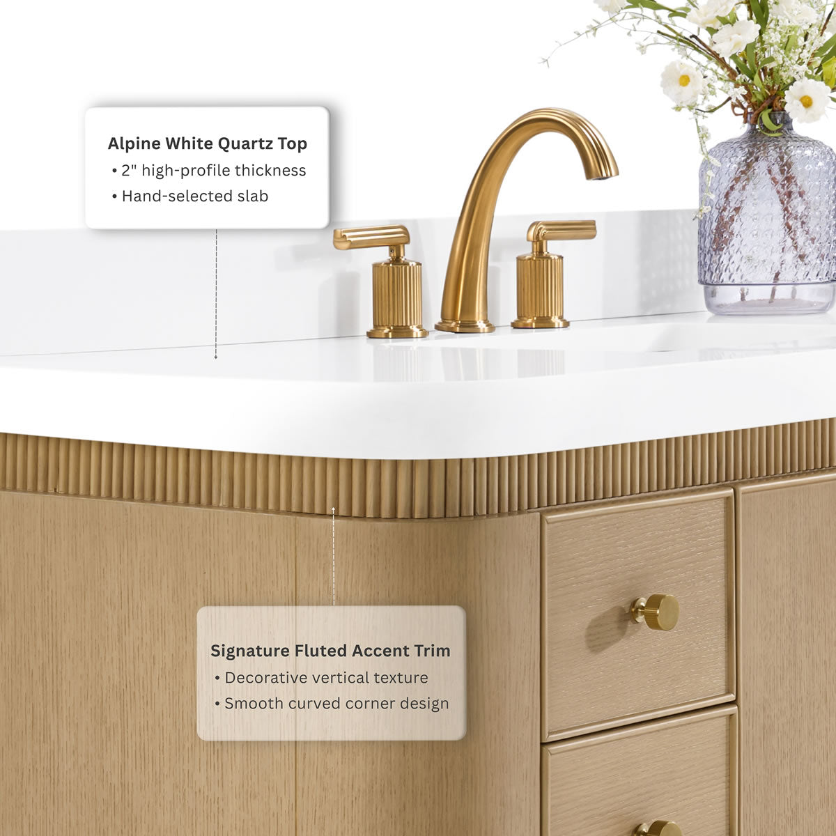 Aston 84" American or Chestnut Oak Solid Wood Vanity - White Quartz Top - by Ancerre Designs