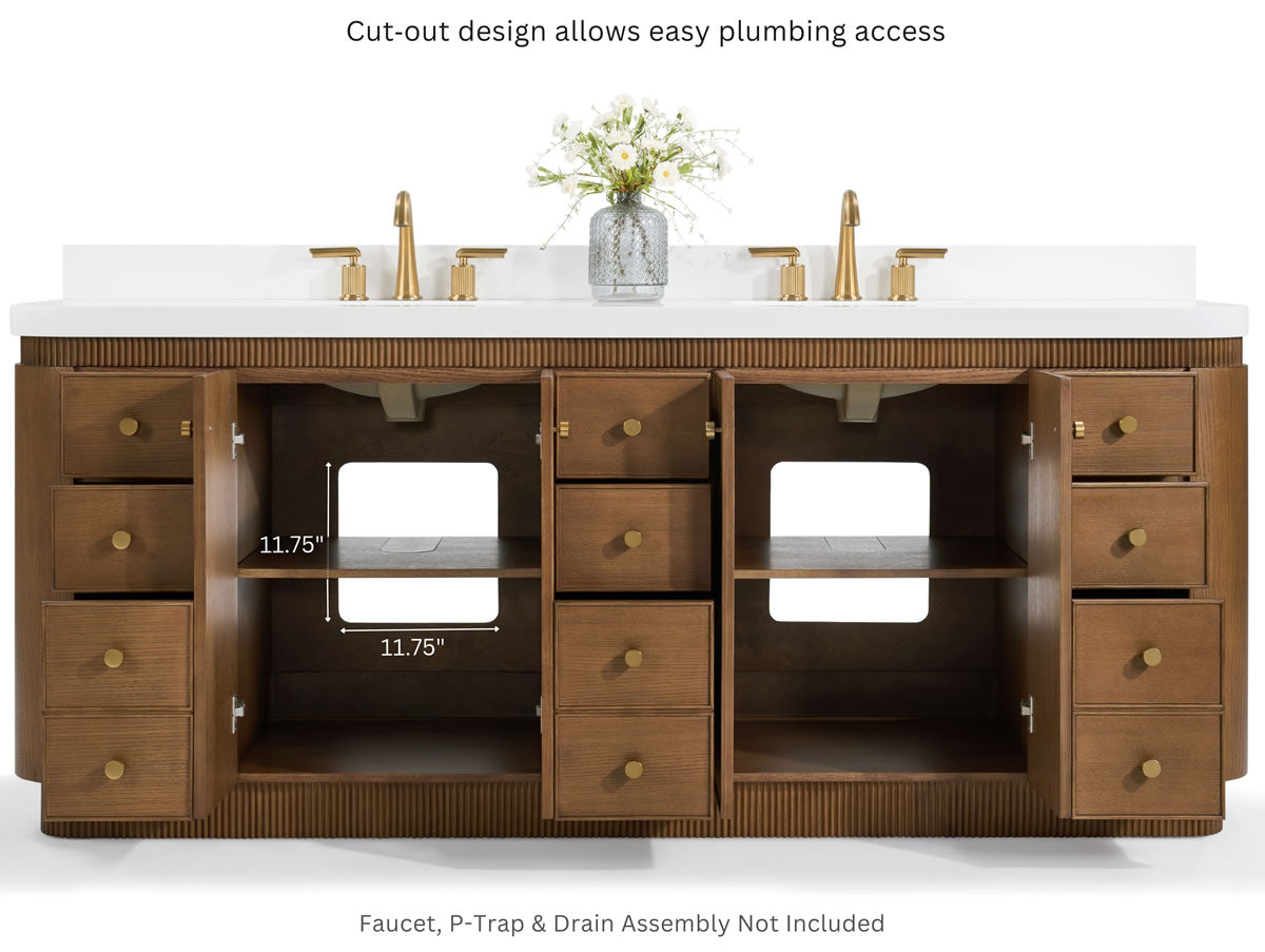 Aston 84" American or Chestnut Oak Solid Wood Vanity - White Quartz Top - by Ancerre Designs