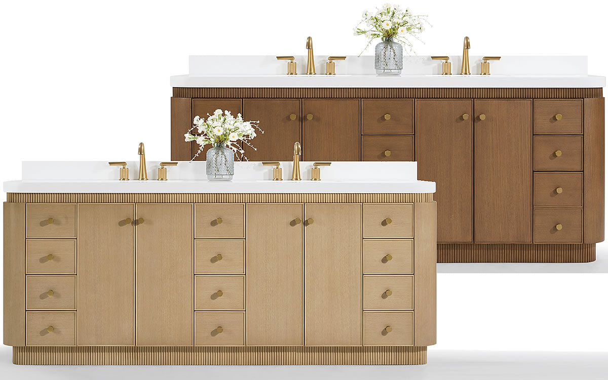Aston 84" American or Chestnut Oak Solid Wood Vanity - White Quartz Top - by Ancerre Designs