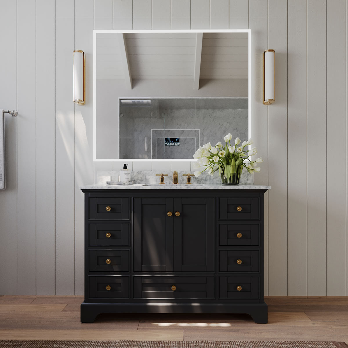 Audrey 48" Black or Gey Solid Wood Vanity - Italian Carrara Marble Top - by Ancerre Designs