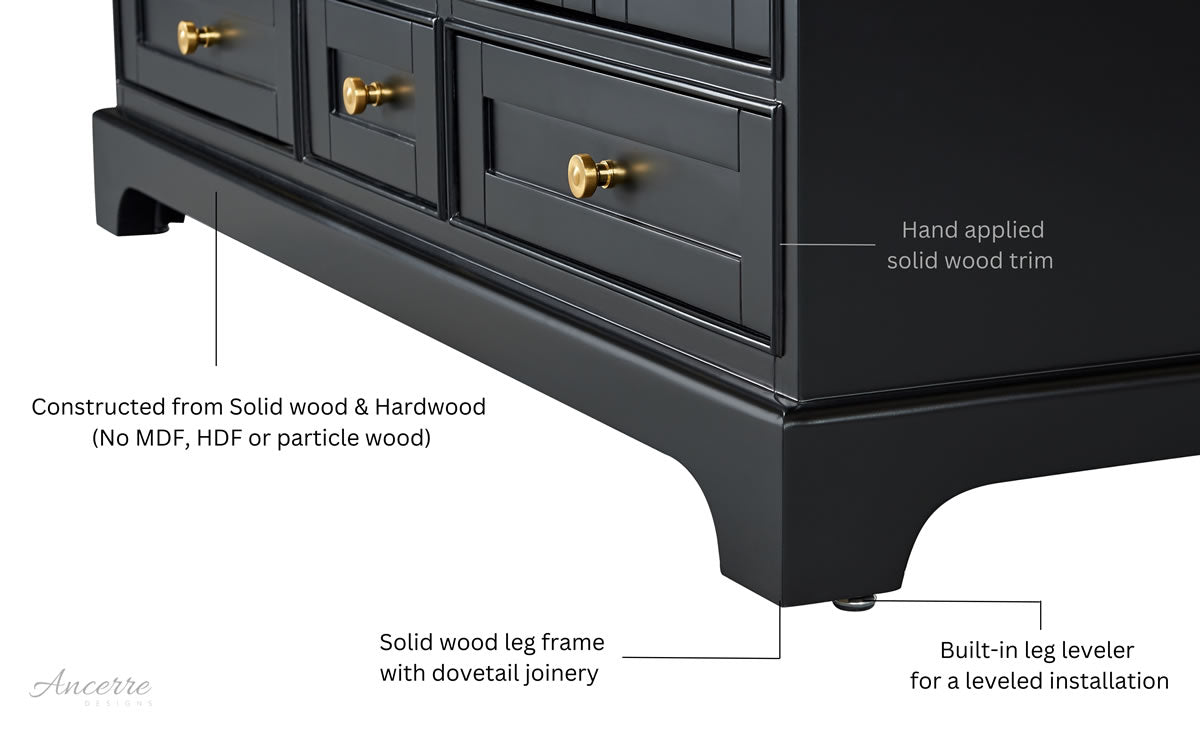 Audrey 48" Black or Gey Solid Wood Vanity - Italian Carrara Marble Top - by Ancerre Designs
