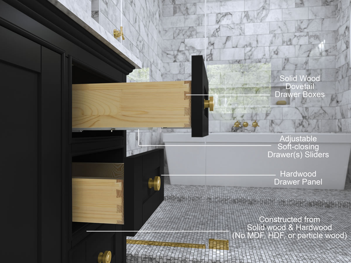 Audrey 48" Black or Gey Solid Wood Vanity - Italian Carrara Marble Top - by Ancerre Designs